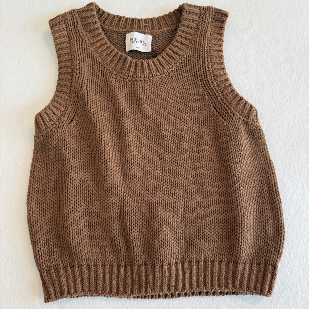 Stitches + Stripes Sweater Vest Shaker Chunky Knit Sleeveless Womens XXL Brown